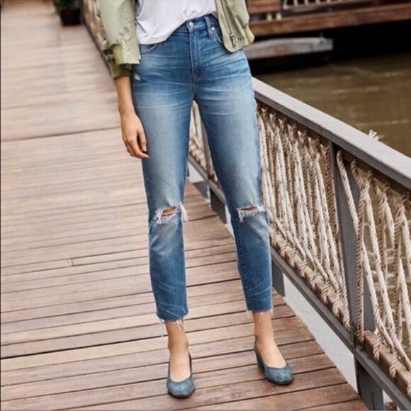 Madewell High-Rise Slim Crop Boyjean:Knee-Rip Edition Size 24 - Picture 1 of 10